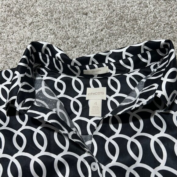 Chicos Womens Sz XXL No-Iron Black & White Geometric Button-Up Shirt Long Sleeve - Picture 3 of 9